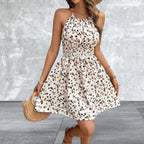 Sleeveless Floral Print Halter Neck Mini Dress