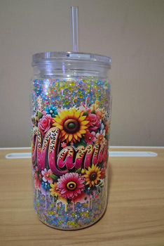 Colorful tumbler with floral designs 