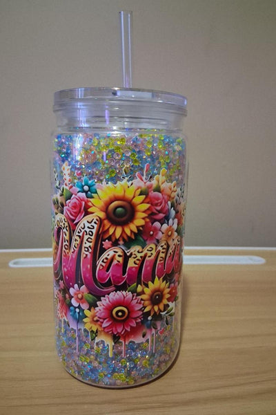 Colorful tumbler with floral designs 