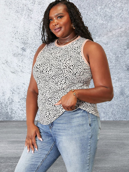 Plus Size Printed Round Neck Tank Top