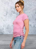 Short Sleeve Pink Side Ruched Detail Top