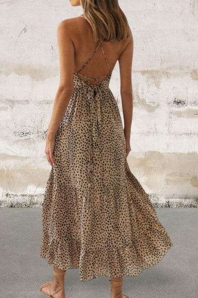 Sleeveless Animal Print Scoop Neck Midi Cami Dress