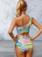 Cutout Single Shoulder One-Piece Swimwear