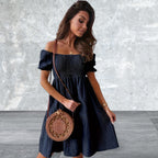 Ruffled Off-Shoulder Short Sleeve Dress
