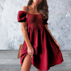 Ruffled Off-Shoulder Short Sleeve Dress