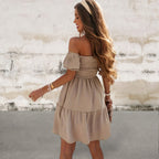 Ruffled Off-Shoulder Short Sleeve Dress
