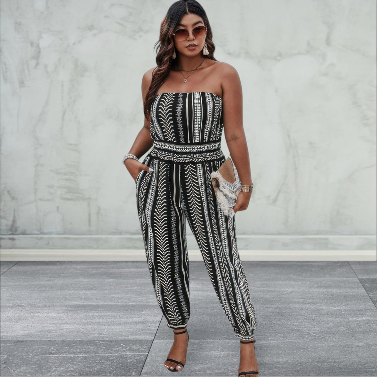 Plus Size Print Sleeveless Jumpsuit
