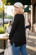 Plus Size V Neck 3/4 Sleeve Side Slit Sweater