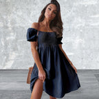 Ruffled Off-Shoulder Short Sleeve Dress