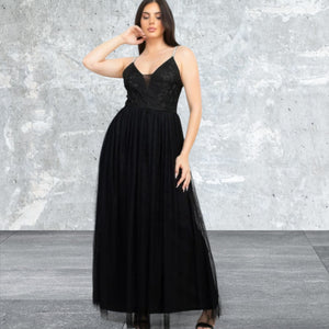 Women's Mesh Tulle Black Maxi Dress