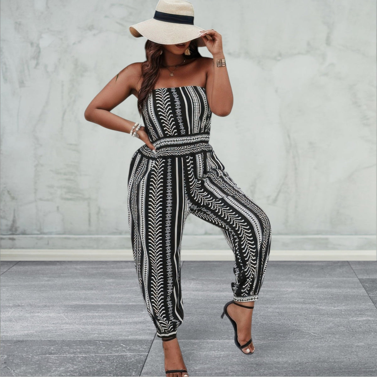 Plus Size Print Sleeveless Jumpsuit