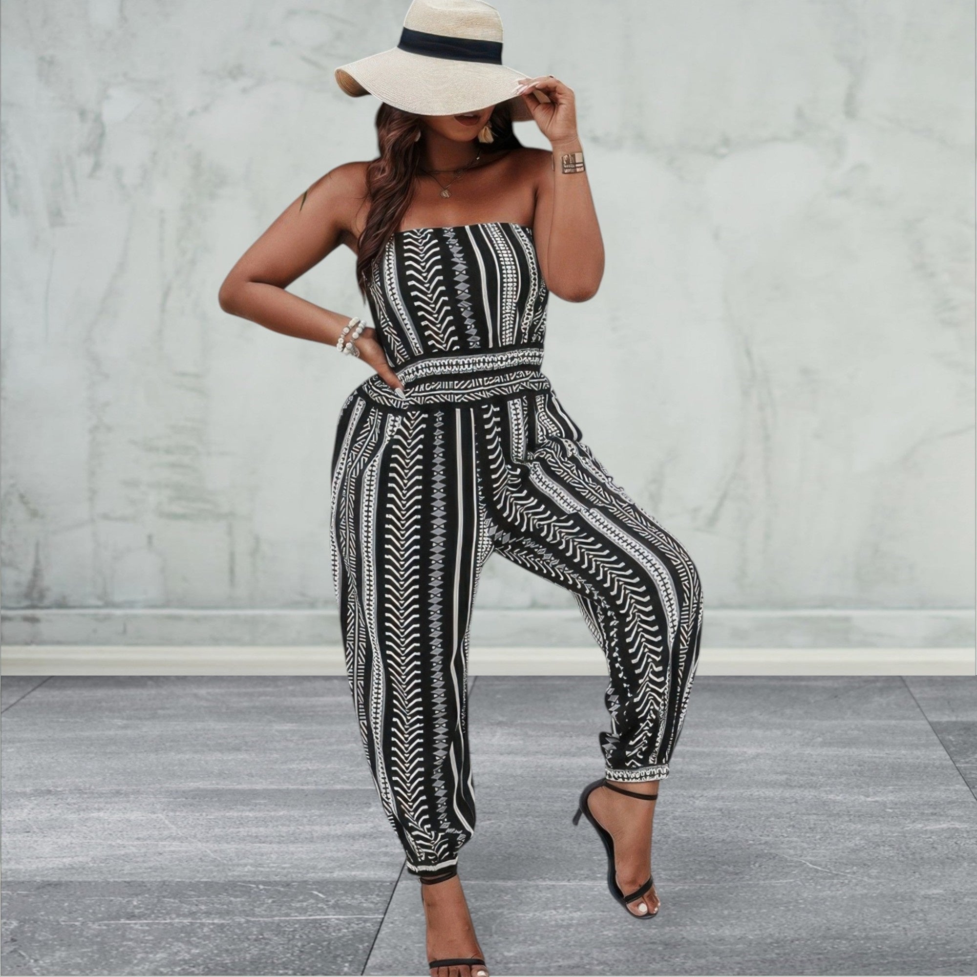 Plus Size Print Sleeveless Jumpsuit