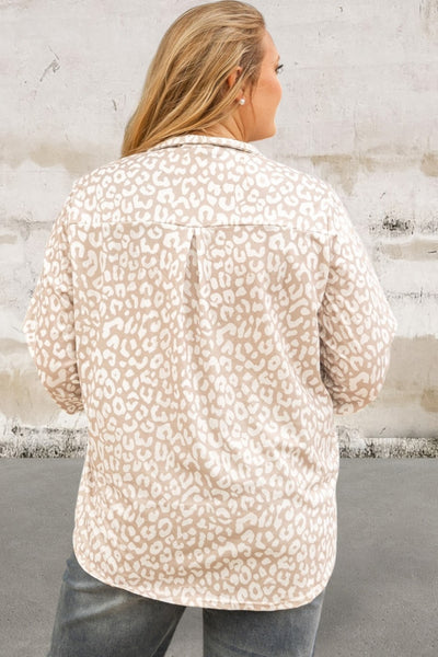 Plus Size Leopard Print Tab Sleeve Top