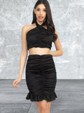 Sleeveless Halter Neck Crop Top Skirt Set
