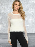 Long sleeve round neck fishnet knit top
