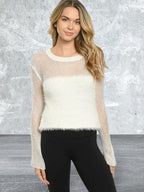 Long sleeve round neck fishnet knit top