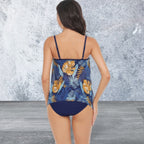 Sleeveless Strappy Floral Print Split Swimsuit Set