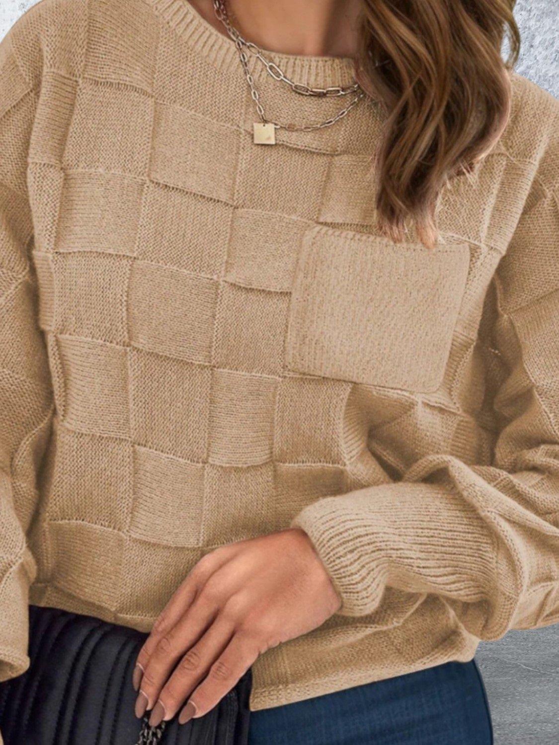 Plus Size Plaid Round Neck Sweater