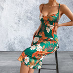 Crisscross Back Floral Print Bodycon Dress