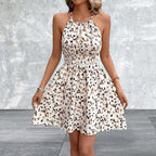 Sleeveless Floral Print Halter Neck Mini Dress