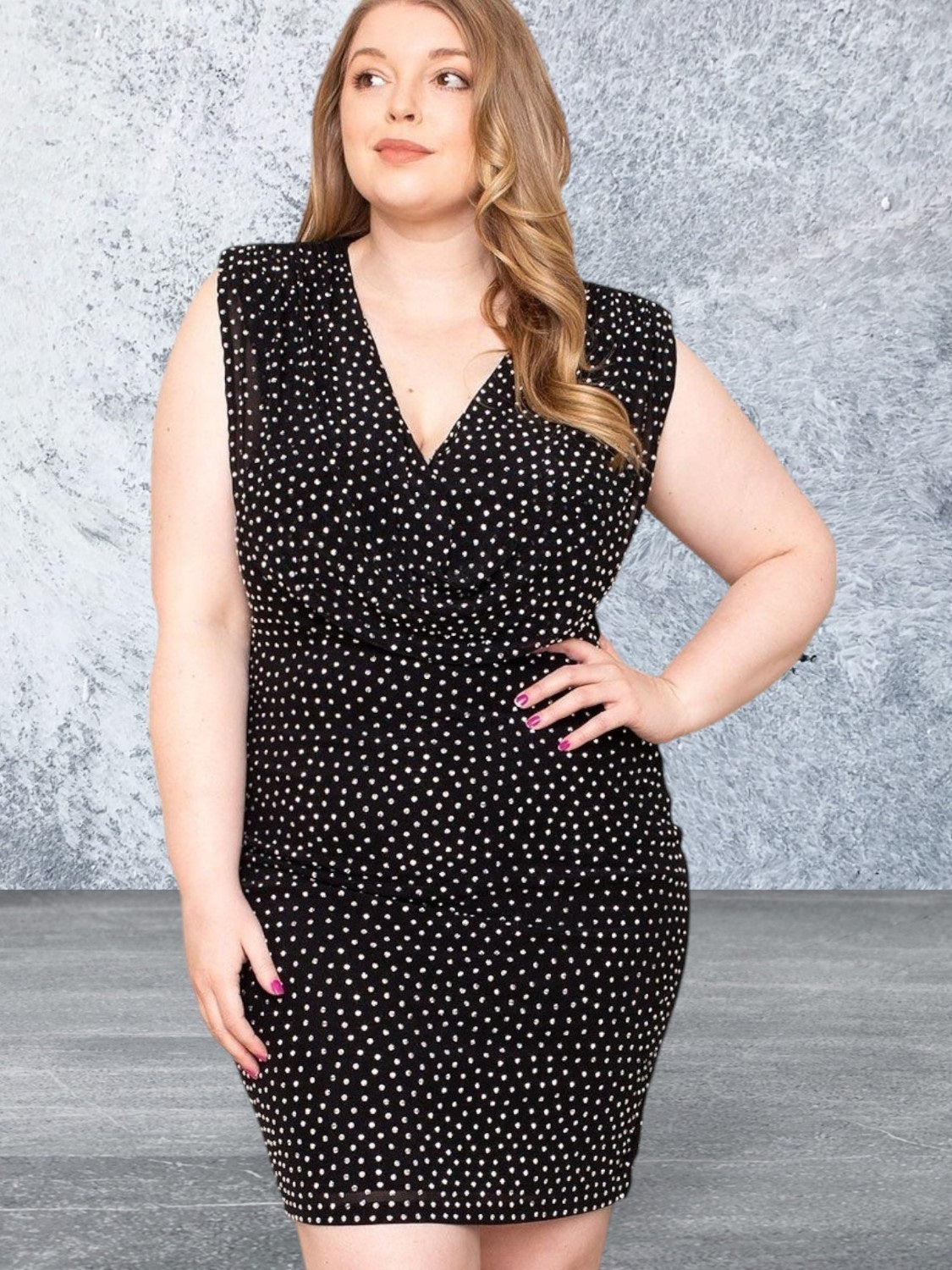 Plus Size Translucent Rhinestone Mini Dress