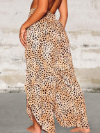 Plus size Leopard Print Swimsuit cover Up Slit Pants