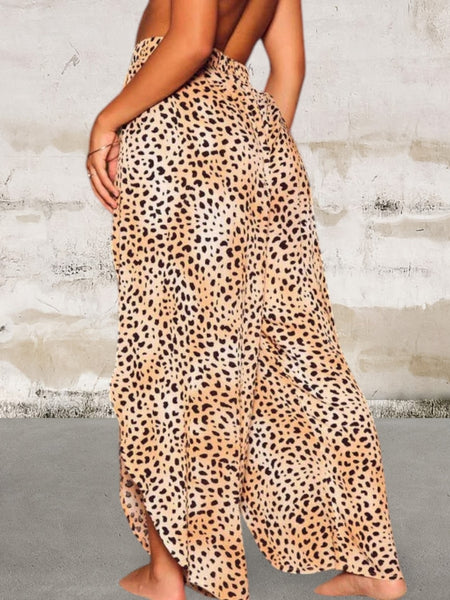 Plus size Leopard Print Swimsuit cover Up Slit Pants