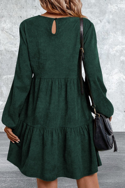 Women Lantern Sleeve Tiered Short Dress