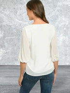 White half sleeve scoop neck top