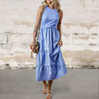 Sleeveless Sepia Rose Ribbed Vest Style Midi Dress with Pockets