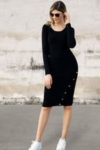 Long sleeve stretchy soft ribbed knit sweater dress