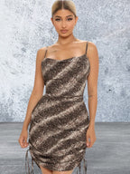 Spaghetti strap snake print rushed mini dress