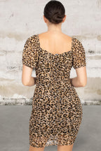 Short Sleeve Ruched leopard print mini dress