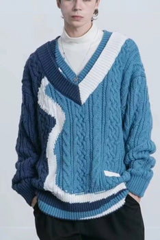 Men's Cable Knit V-Neck Sweater