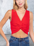 Sleeveless V-neck Twist Knot Knit Top