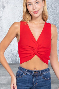 Sleeveless V-neck Twist Knot Knit Top