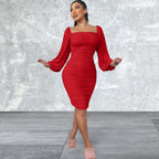 Long Sleeve Ruched Bodycon Dress