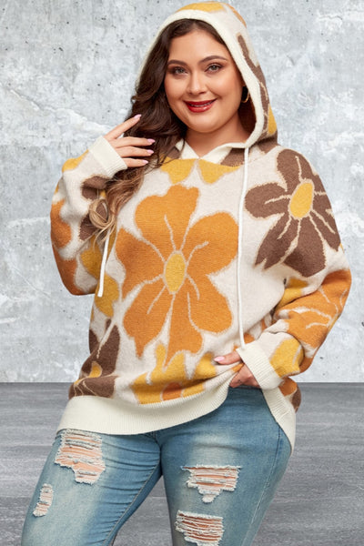 Plus Size Flower Knitted Hooded Sweater