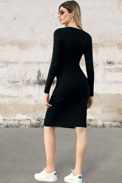 Long sleeve stretchy soft ribbed knit sweater dress