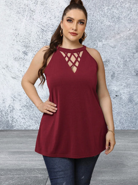 Plus Size Halter Neck Cutout Sleeveless Dress