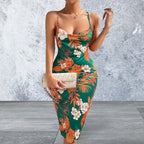 Crisscross Back Floral Print Bodycon Dress