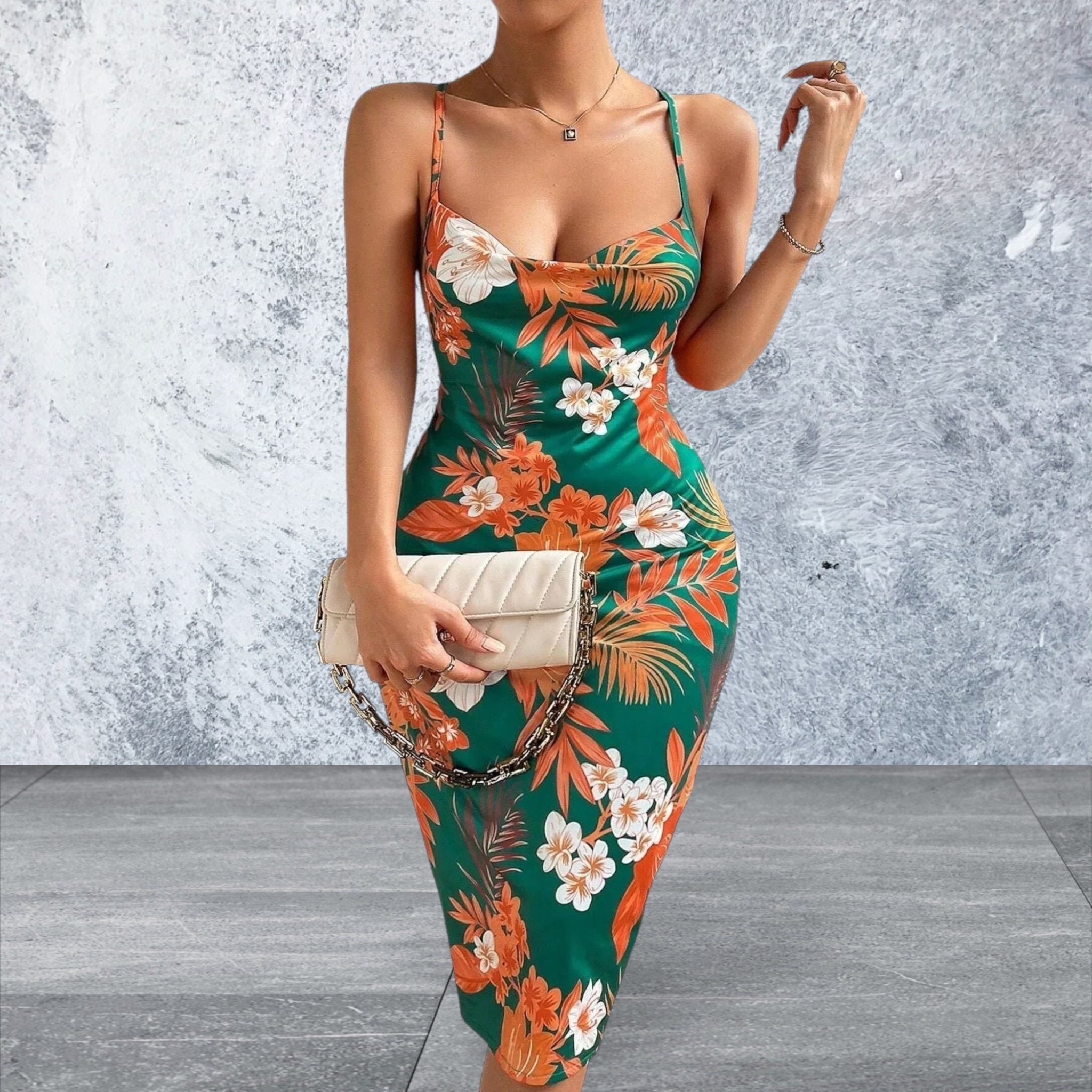 Crisscross Back Floral Print Bodycon Dress