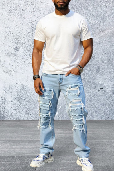 Men's Classic Straight Leg Light Blue Denim Jeans