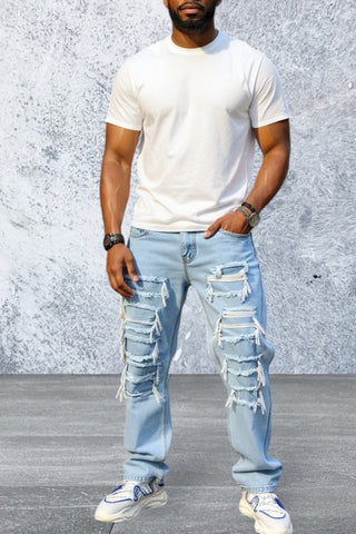 Men's Classic Straight Leg Light Blue Denim Jeans
