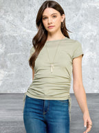 Short Sleeve Side Ruched Detail Top