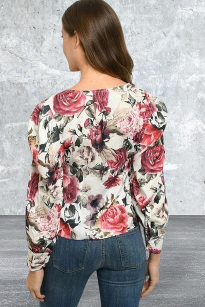 Long sleeve v-neck floral print top