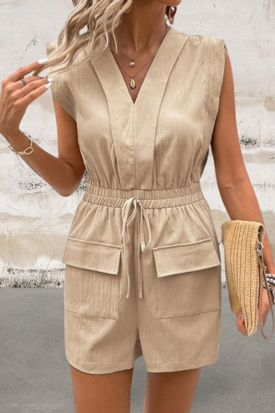 Sleeveless Drawstring V-Neck Romper