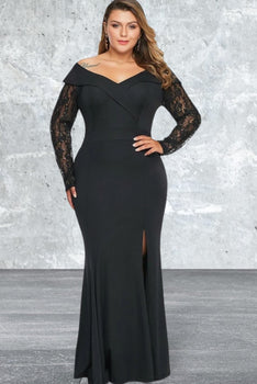 Beaded Lace Sleeve Off Shoulder Gown