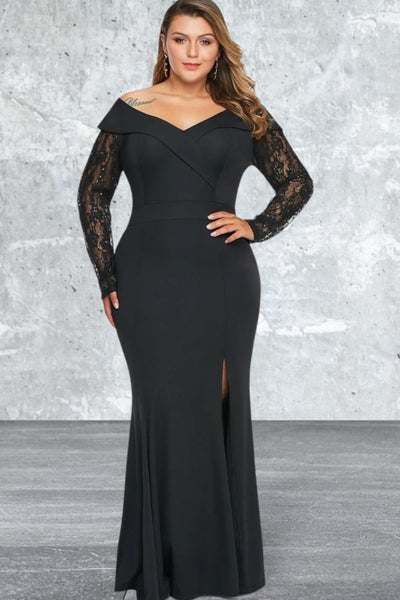 Beaded Lace Sleeve Off Shoulder Gown