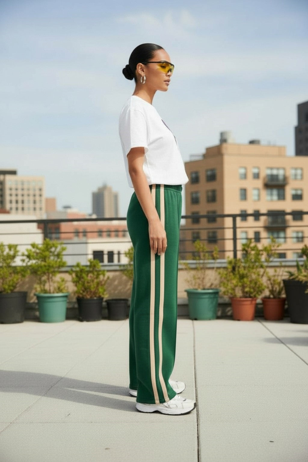 Plus Size Stretch Drawstring Wide Leg Sweatpants